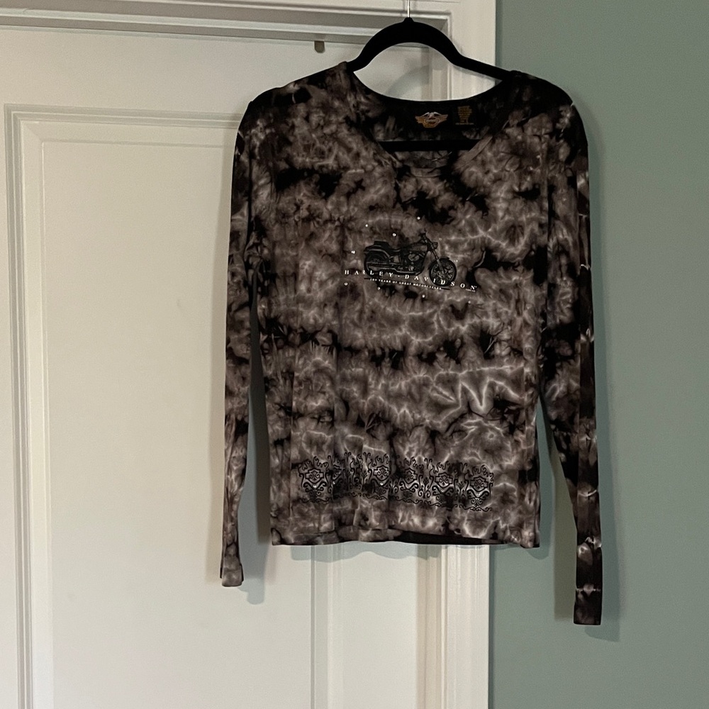 Harley-Davidson Women's Black & Gray Tie-Dye Long Sleeve Tee